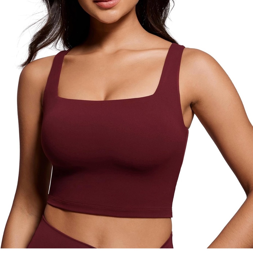 NEW CRZ Yoga Butterluxe Womens Square Neck Sports Bra size L- Red Merlot